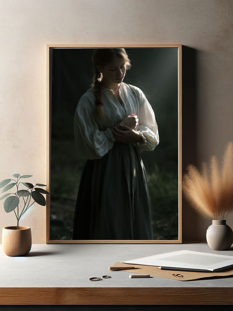 Contemplative Girl Portrait Print. — room view 2