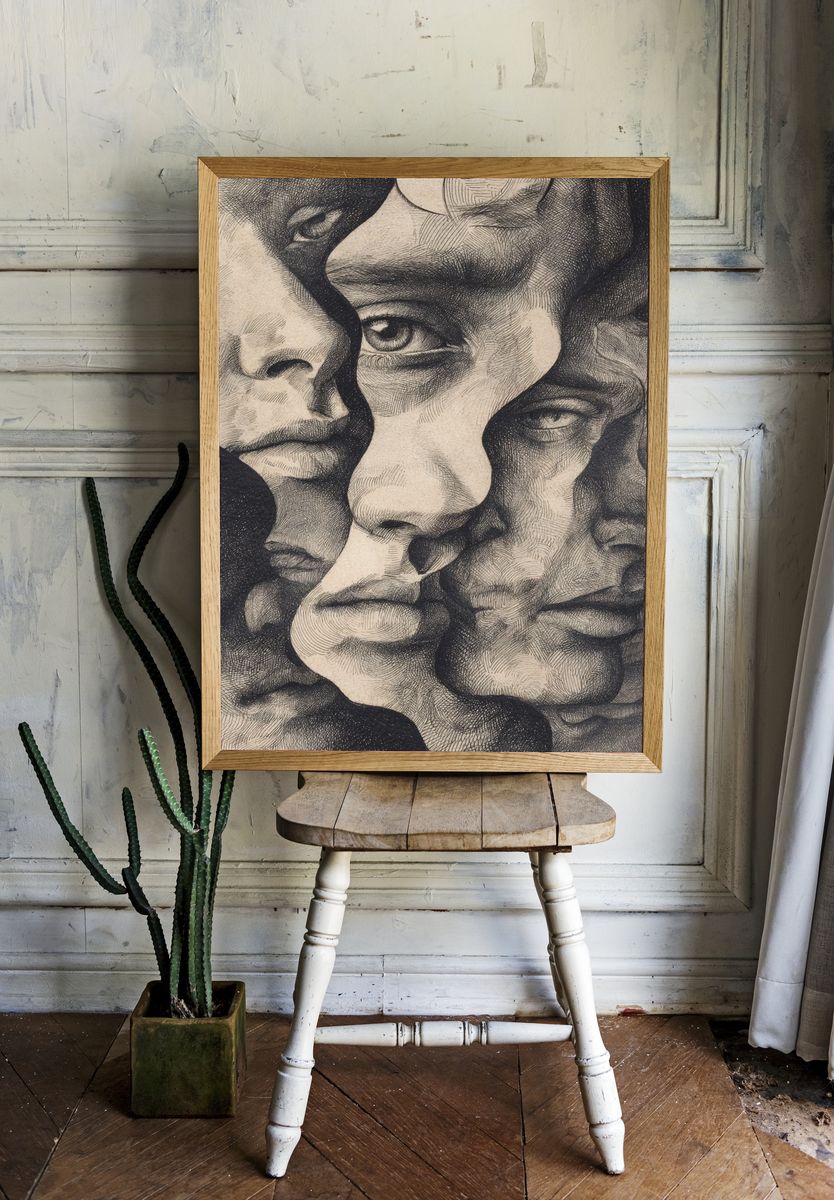 Faces in Shadows — Fine Art Print. — room view 1