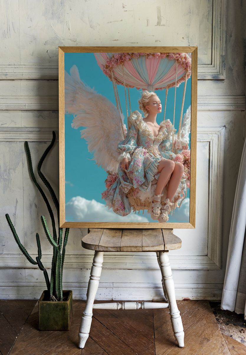 Angel in Hot Air Balloon — Fine Art Print. — room view 1