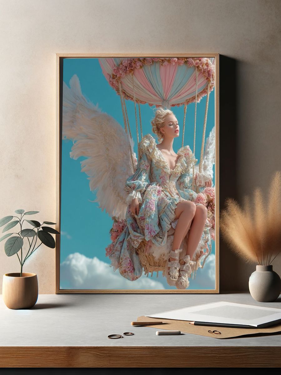 Angel in Hot Air Balloon — Fine Art Print. — room view 2