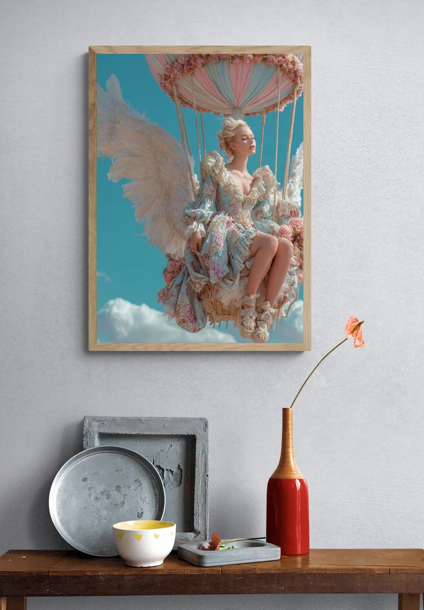 Angel in Hot Air Balloon — Fine Art Print. — room view 3