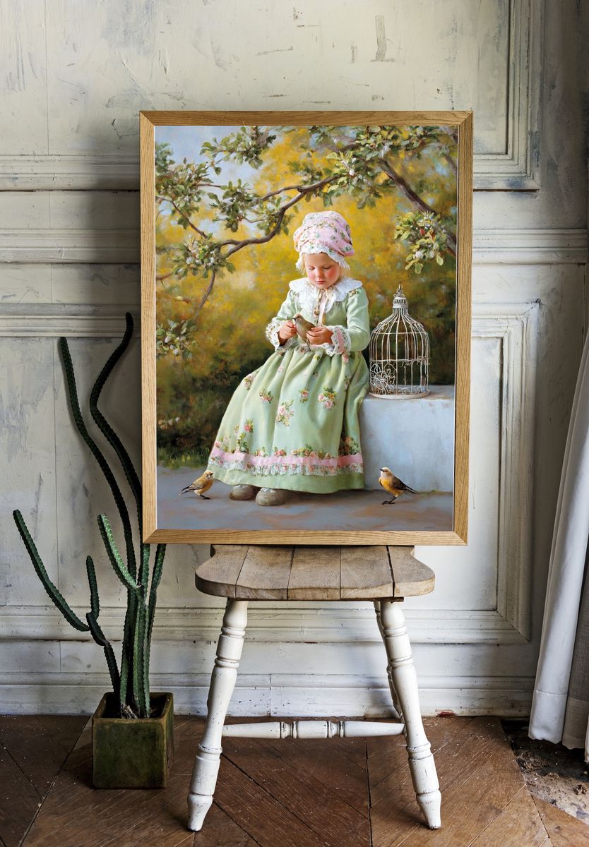 Girl with Bird Fine-Art Poster. — room view 1