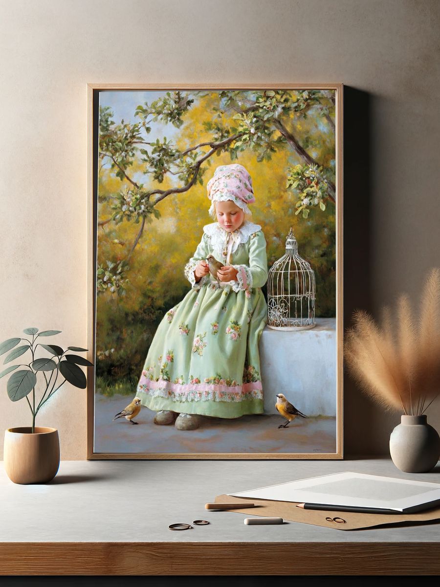 Girl with Bird Fine-Art Poster. — room view 2