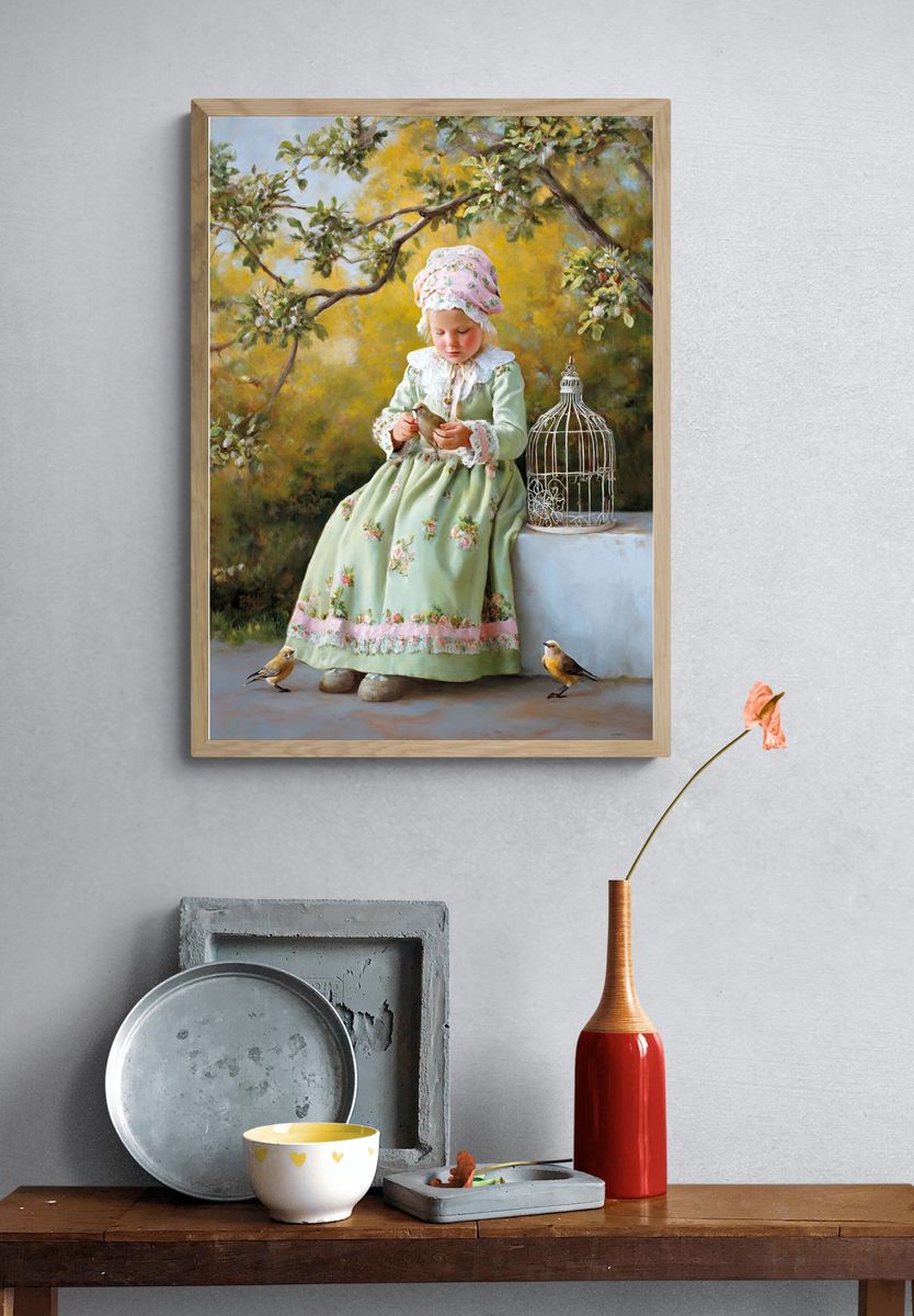 Girl with Bird Fine-Art Poster. — room view 3