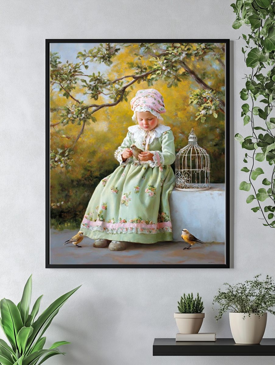 Girl with Bird Fine-Art Poster. — room view 4