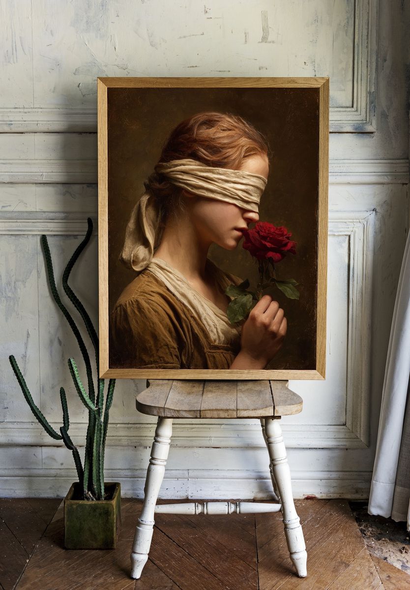 Blindfolded Rose Portrait Print. — room view 1