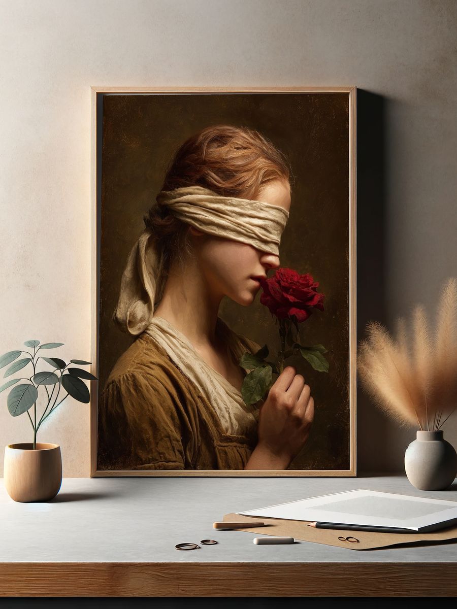 Blindfolded Rose Portrait Print. — room view 2