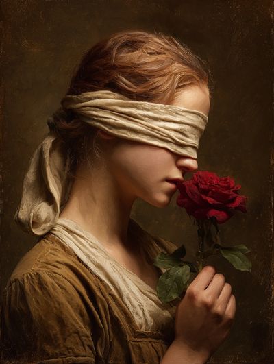Blindfolded Rose Portrait Print. poster print