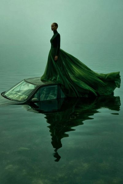 Elegant Woman in Green Dress — Fine Art Print. poster print