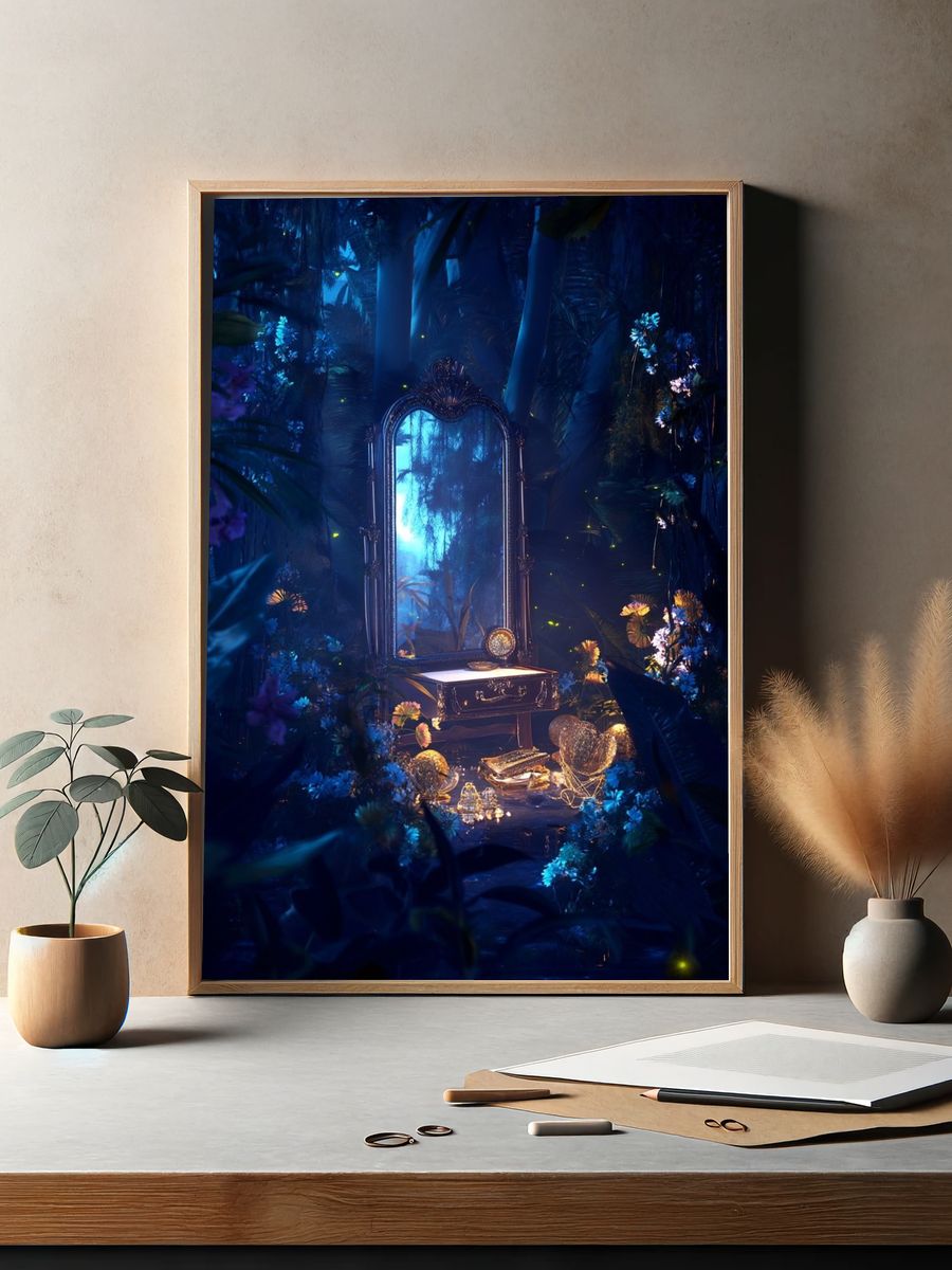 Enchanted Mirror in the Forest — Fantasy Print. — room view 2