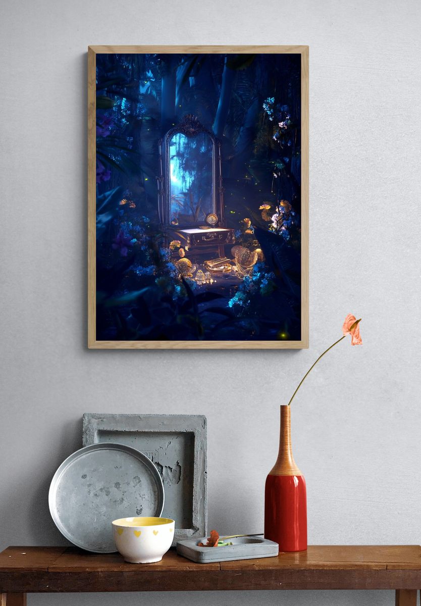 Enchanted Mirror in the Forest — Fantasy Print. — room view 3