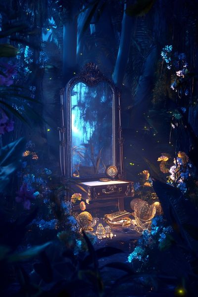 Enchanted Mirror in the Forest — Fantasy Print. poster