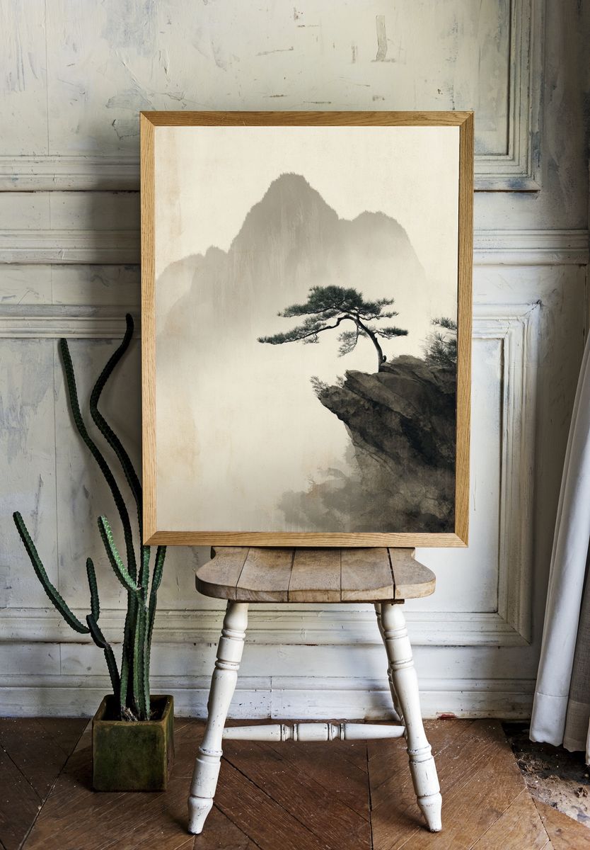 Lonely Pine on Mountain — Fine Art Print. — room view 1