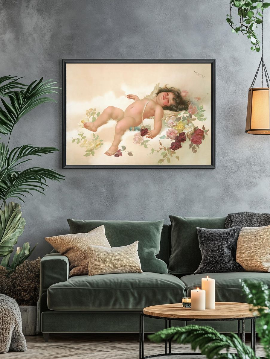 Sleeping Child with Roses Print. — room view 4