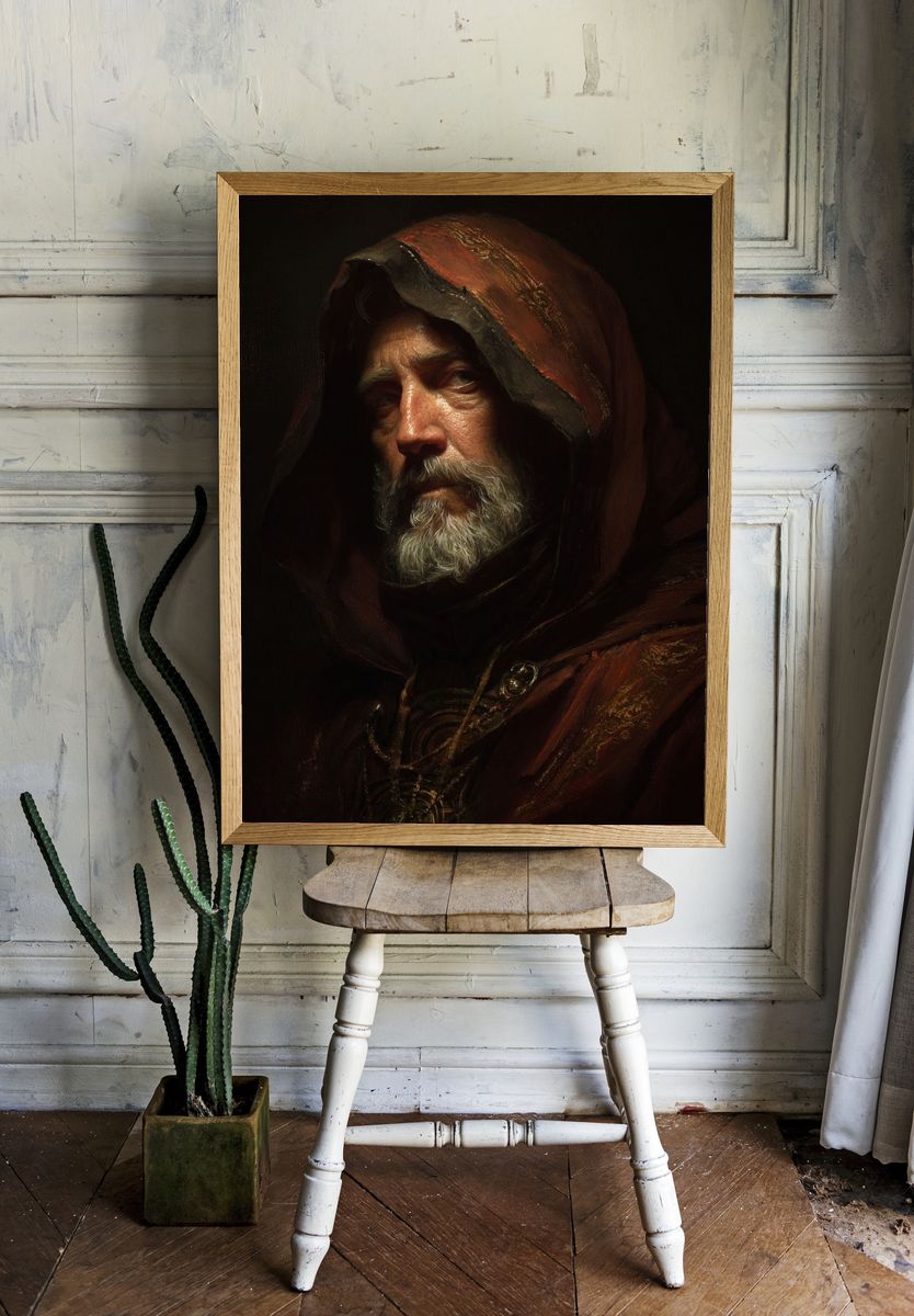 Hooded Elder Portrait Print. — room view 1