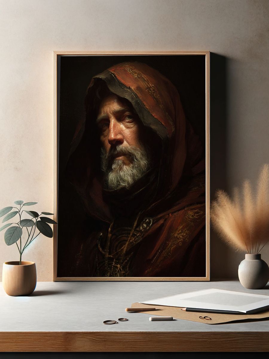 Hooded Elder Portrait Print. — room view 2