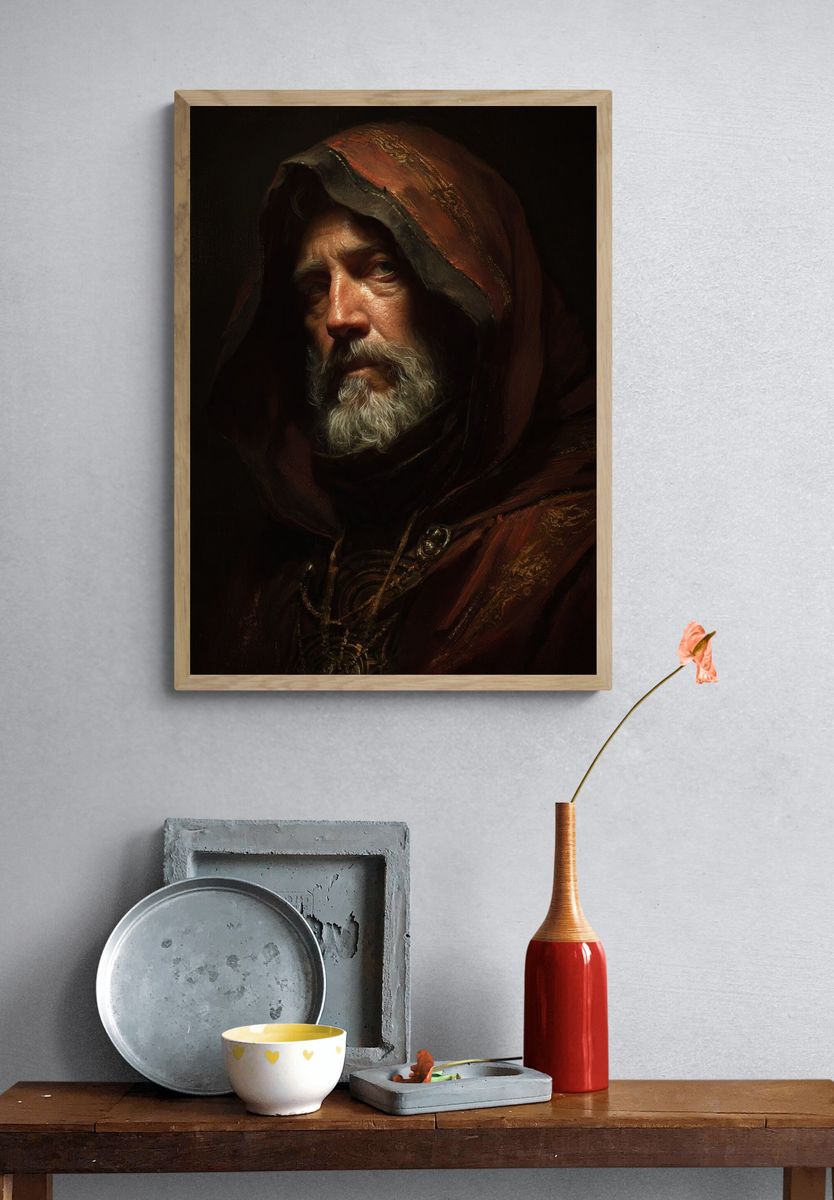 Hooded Elder Portrait Print. — room view 3