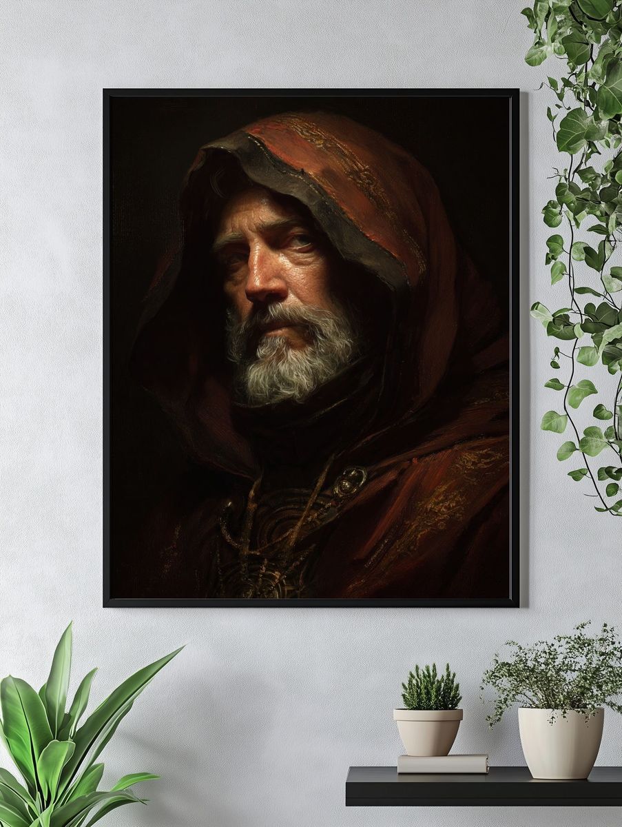 Hooded Elder Portrait Print. — room view 4