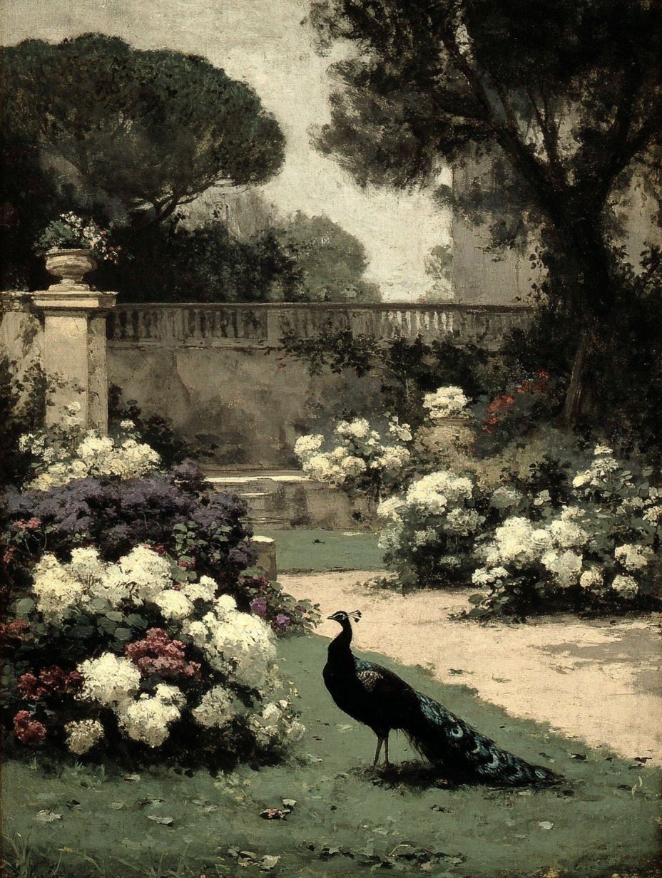 Peacock in a Garden — Fine Art Print. poster — fine-art art