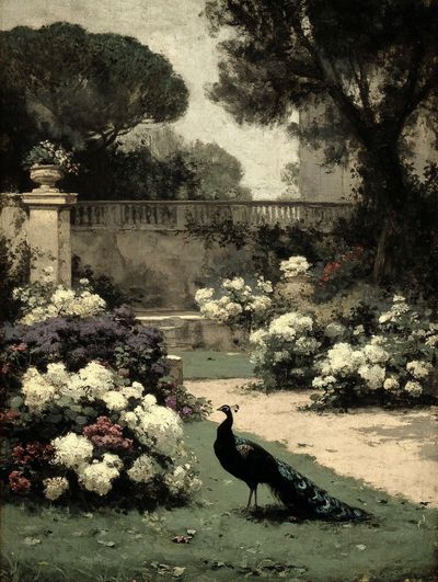 Peacock in a Garden — Fine Art Print. poster
