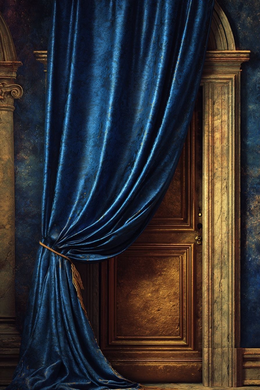 Elegant Blue Curtain — Fine Art Print. poster — fine-art art