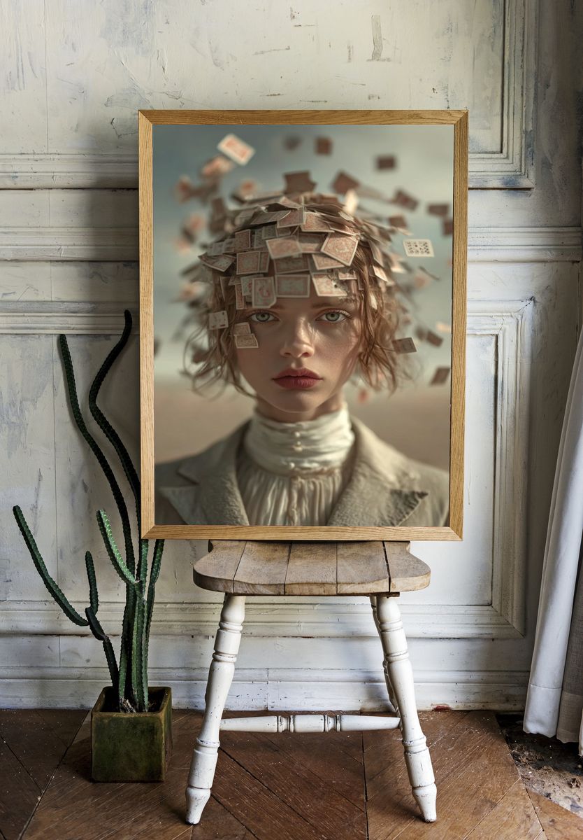 Surreal Portrait with Playing Cards — Fine Art Print. — room view 1