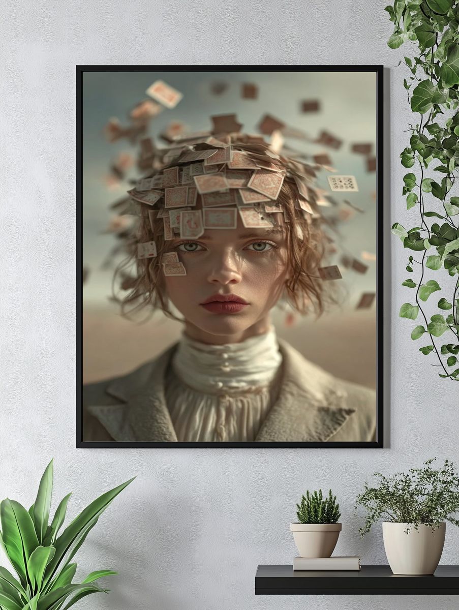 Surreal Portrait with Playing Cards — Fine Art Print. — room view 4