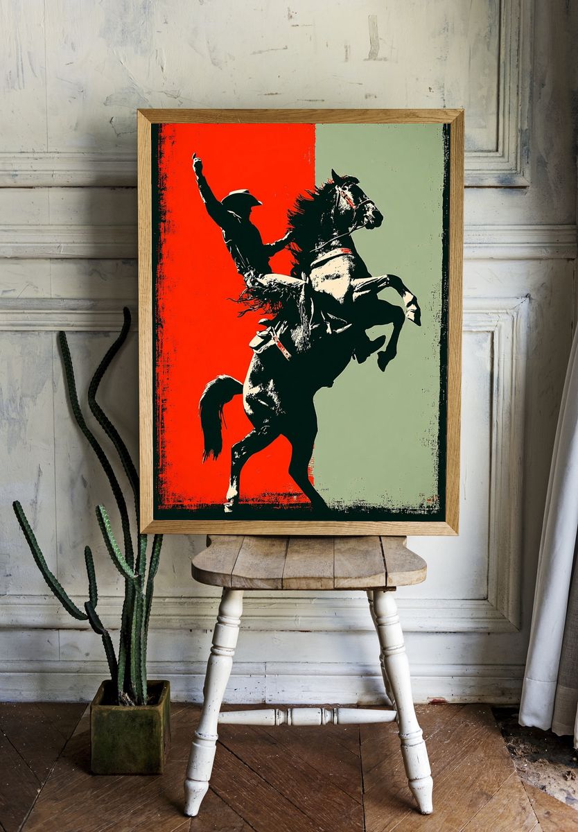 Rearing Horse Silhouette Pop-Art Poster. — room view 1