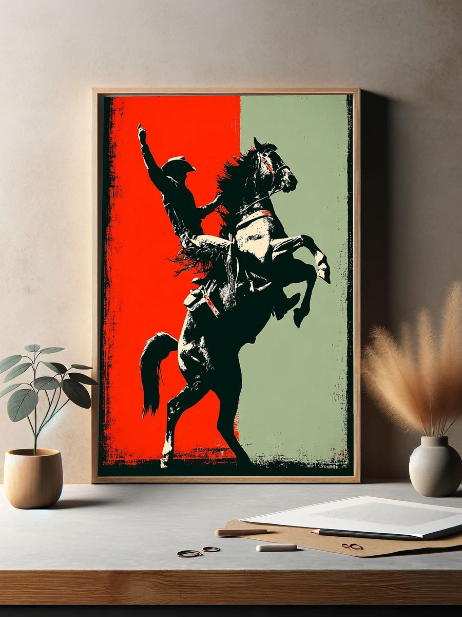 Rearing Horse Silhouette Pop-Art Poster. — room view 2