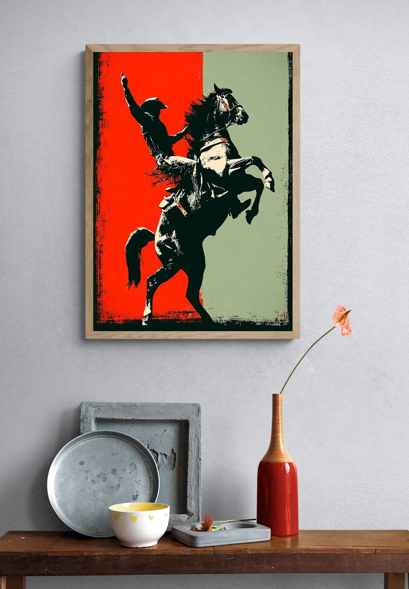 Rearing Horse Silhouette Pop-Art Poster. — room view 3