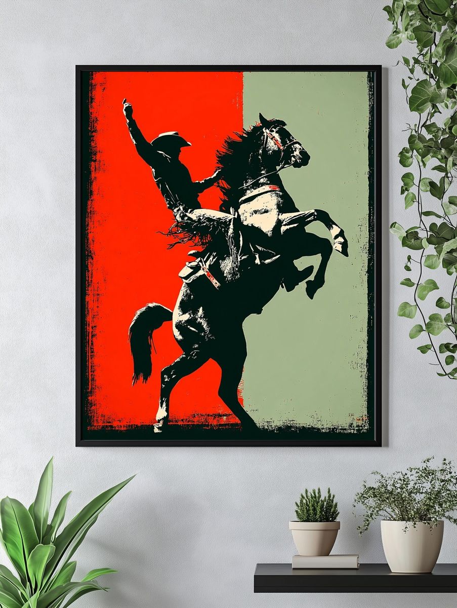 Rearing Horse Silhouette Pop-Art Poster. — room view 4