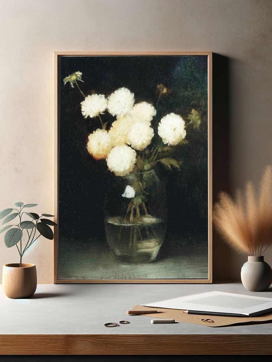 White Flowers in Vase — Fine Art Print. — room view 2
