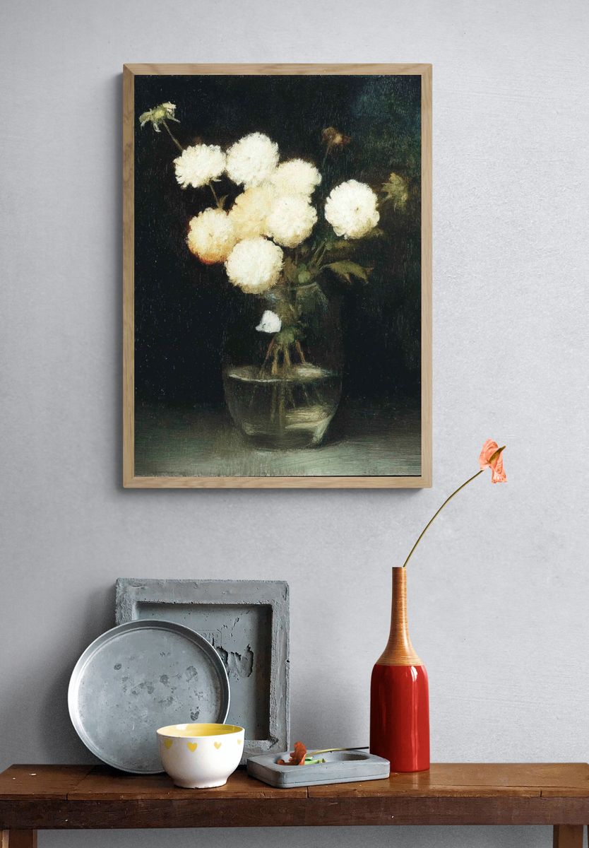 White Flowers in Vase — Fine Art Print. — room view 3