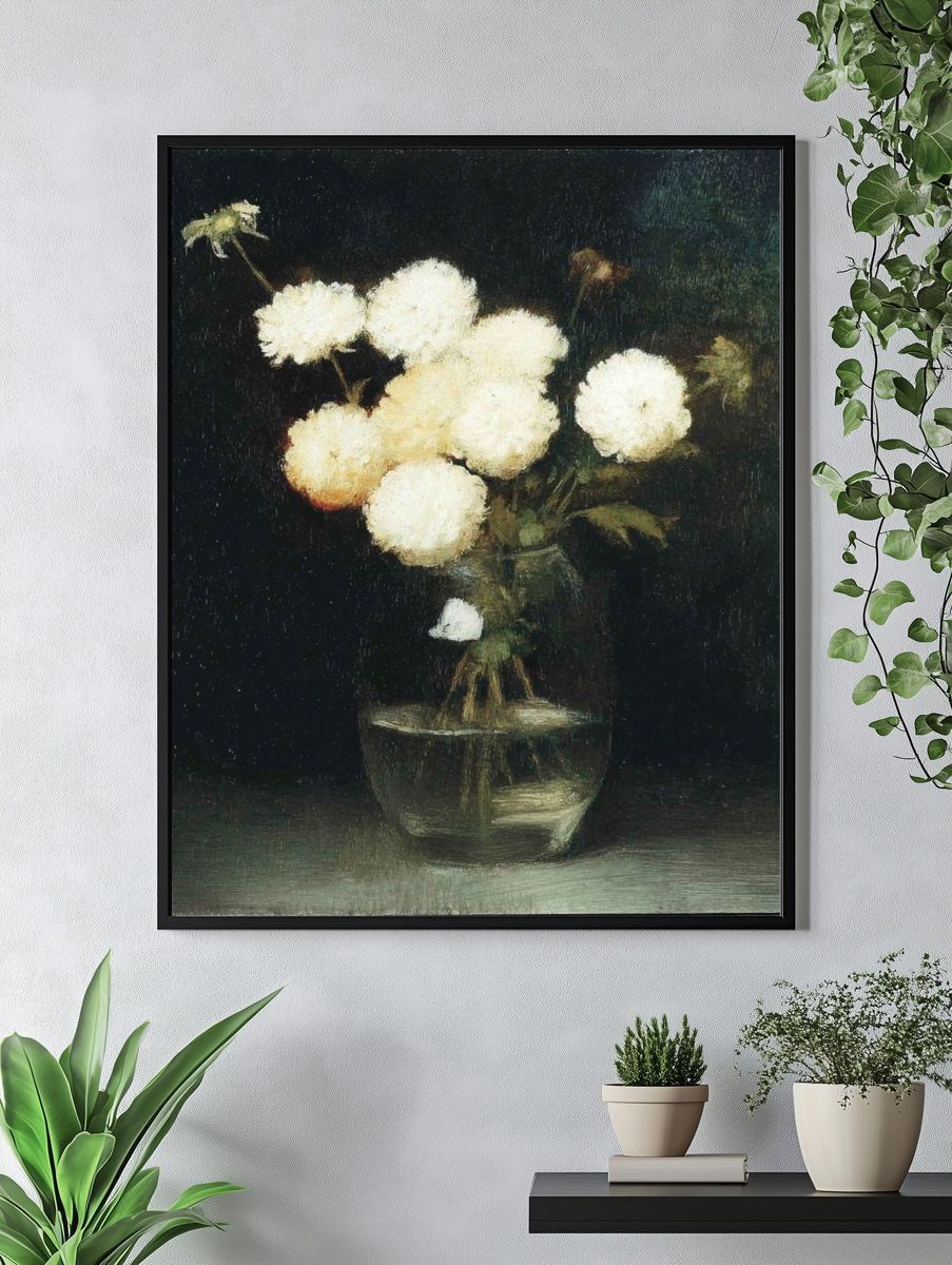 White Flowers in Vase — Fine Art Print. — room view 4