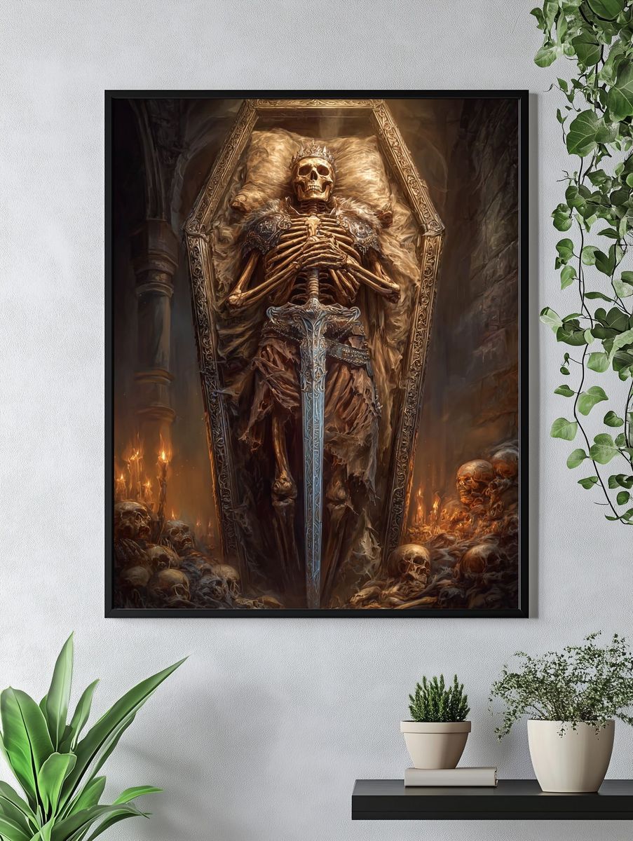 Crowned Skeleton in Coffin — Fantasy Art Print. — room view 4
