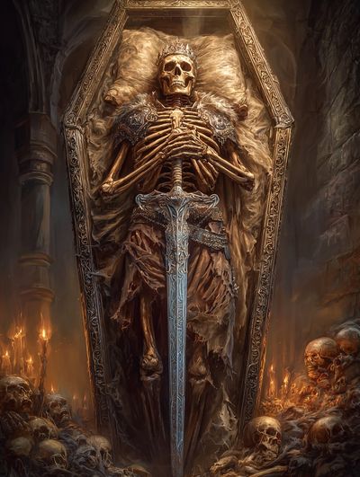 Crowned Skeleton in Coffin — Fantasy Art Print. poster print
