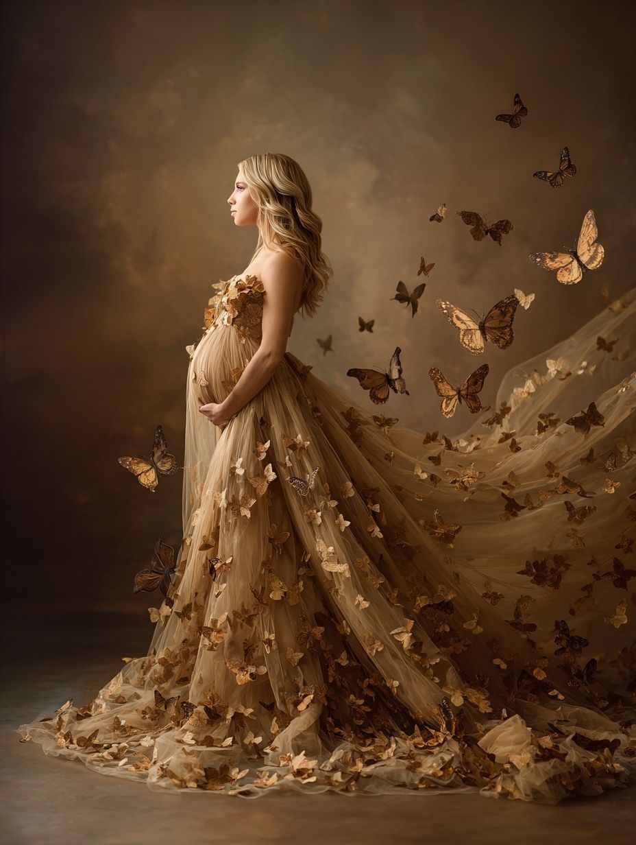 Pregnant Woman with Butterflies — Fine Art Print. poster — fine-art art