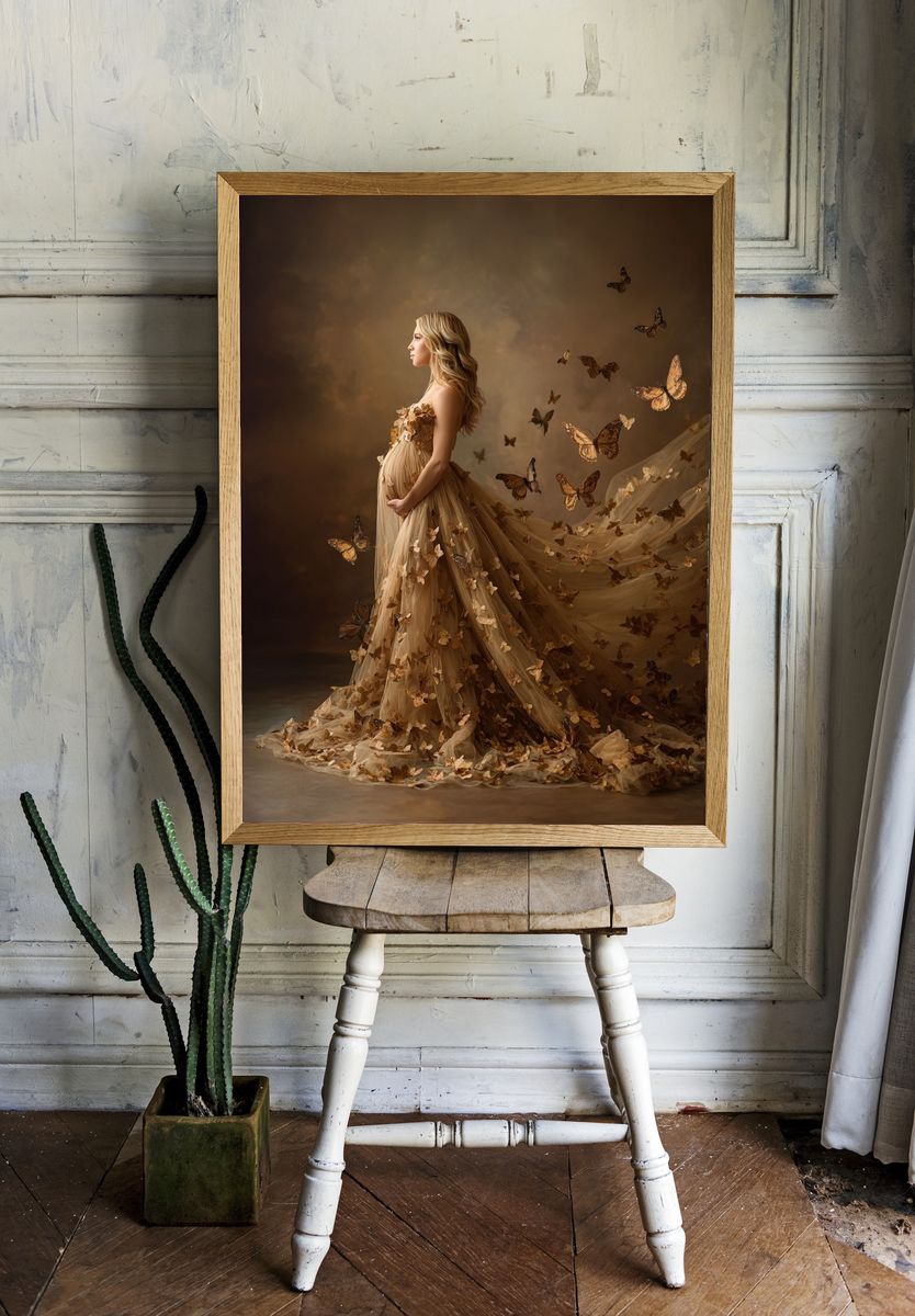 Pregnant Woman with Butterflies — Fine Art Print. — room view 1