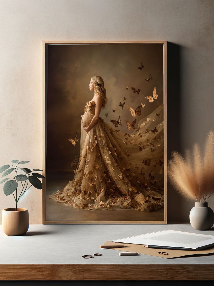 Pregnant Woman with Butterflies — Fine Art Print. — room view 2