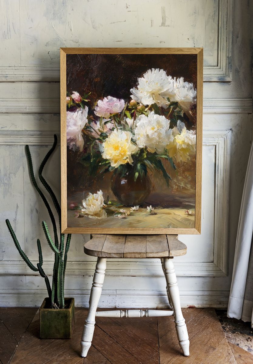Peonies in Vase Fine-Art Poster. — room view 1