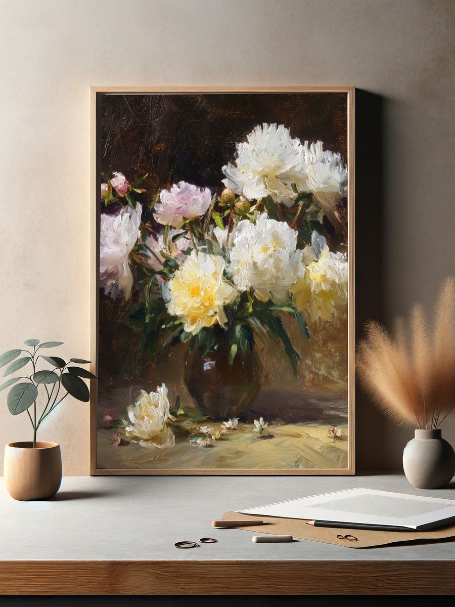 Peonies in Vase Fine-Art Poster. — room view 2