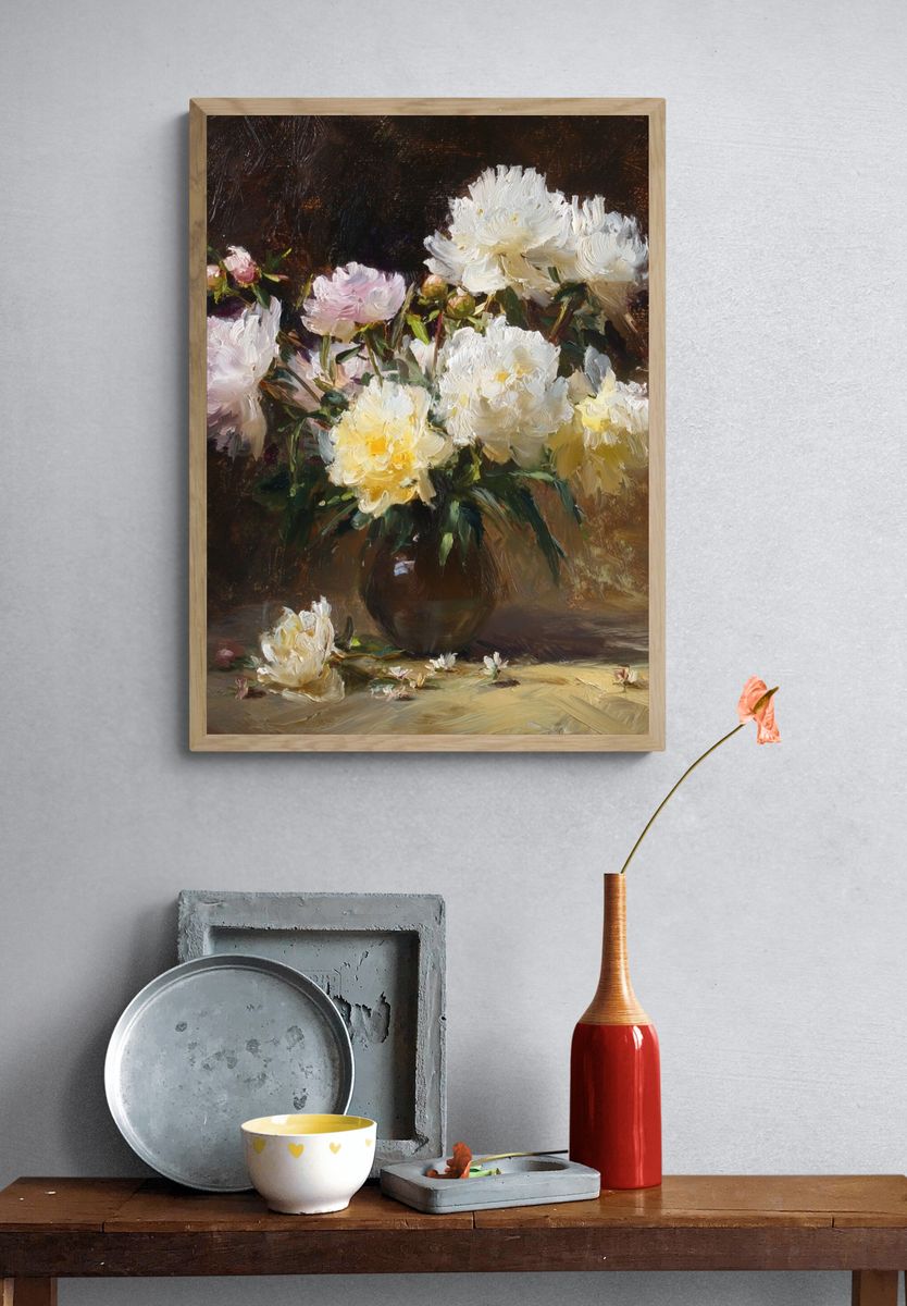 Peonies in Vase Fine-Art Poster. — room view 3