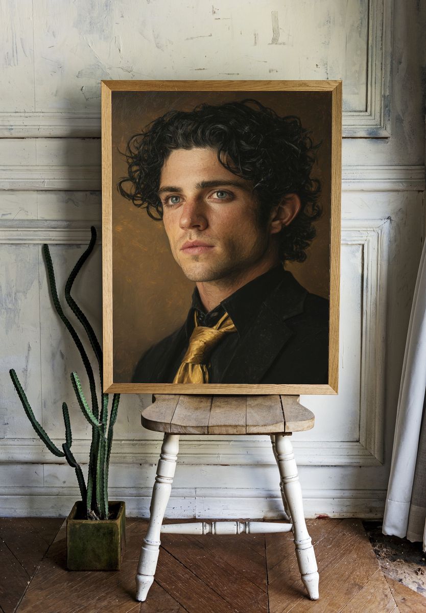 Curly-Haired Portrait Fine-Art Poster. — room view 1