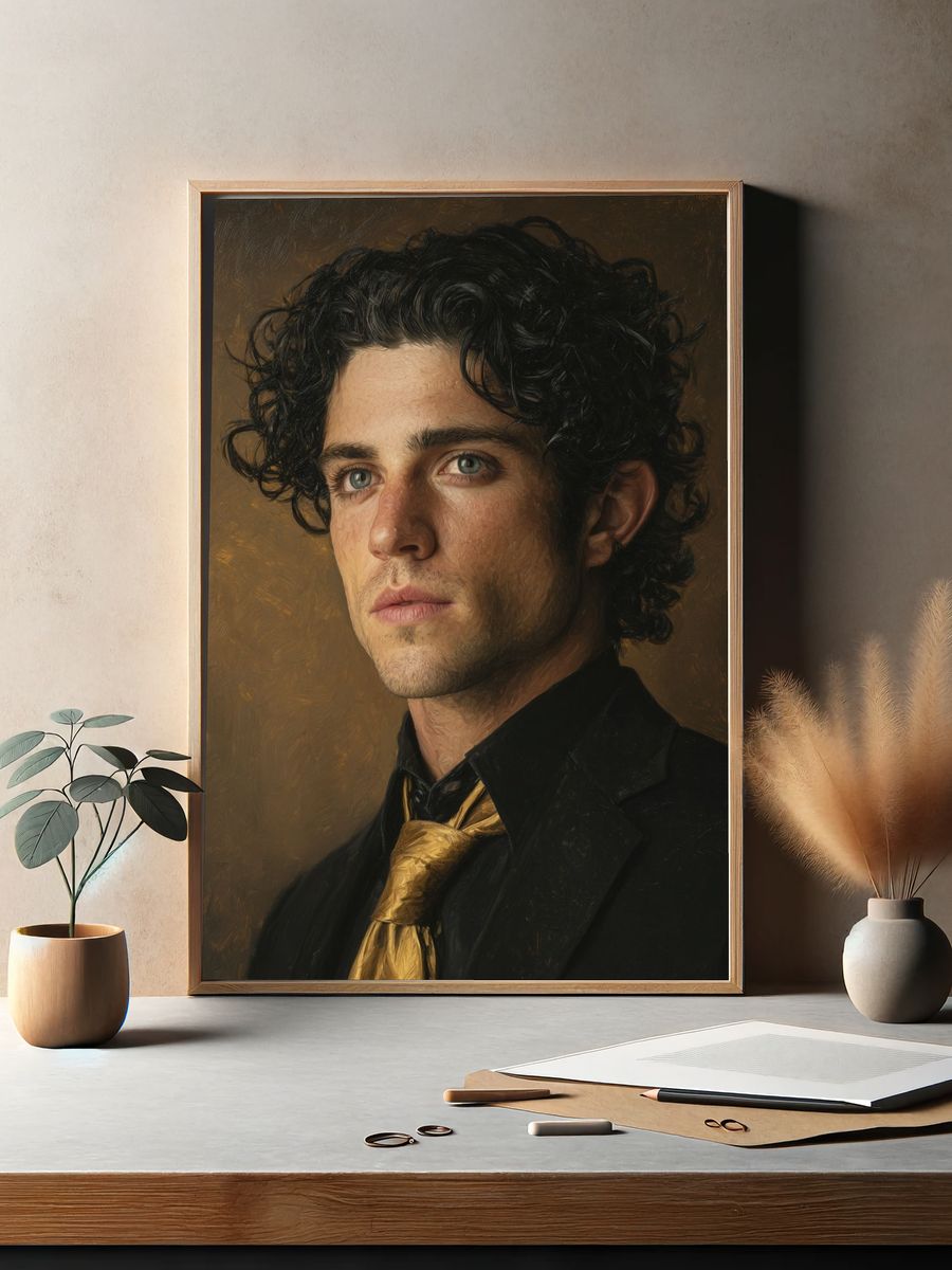 Curly-Haired Portrait Fine-Art Poster. — room view 2