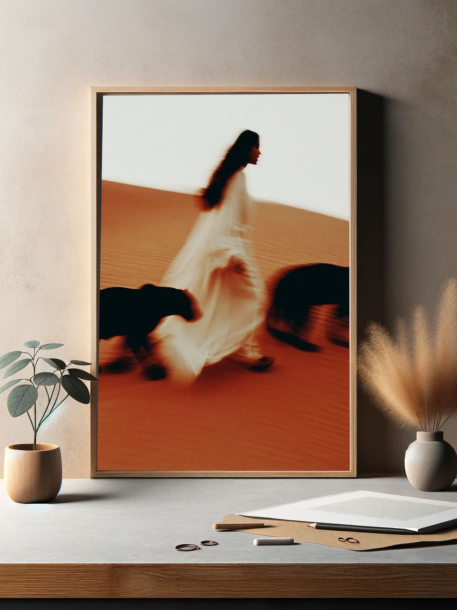 Woman with Panthers — Fine Art Print. — room view 2