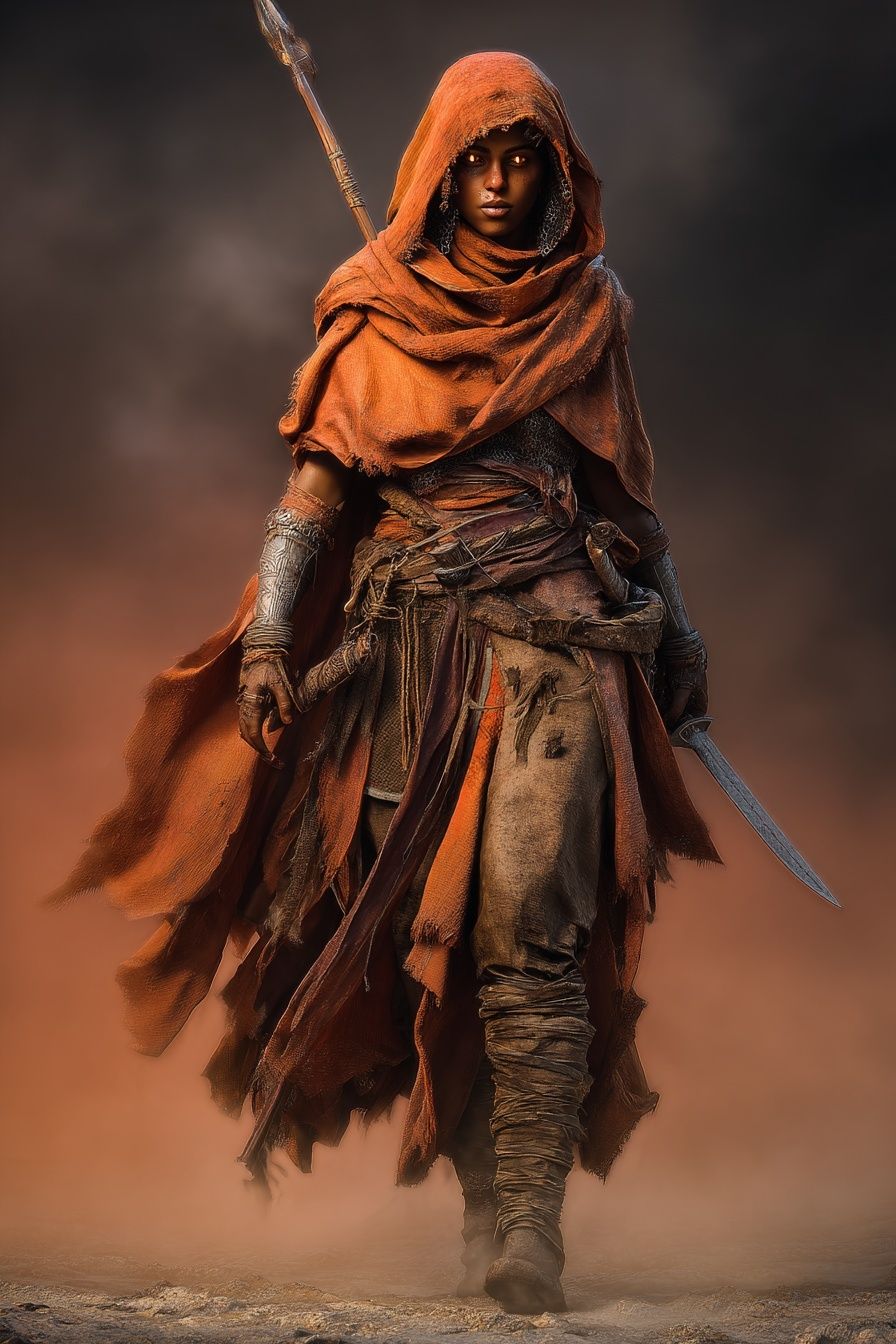 Warrior in Orange Cloak — Fantasy Print. poster detail