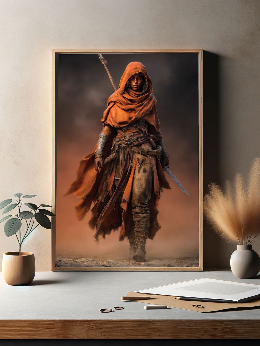 Warrior in Orange Cloak — Fantasy Print. — room view 2