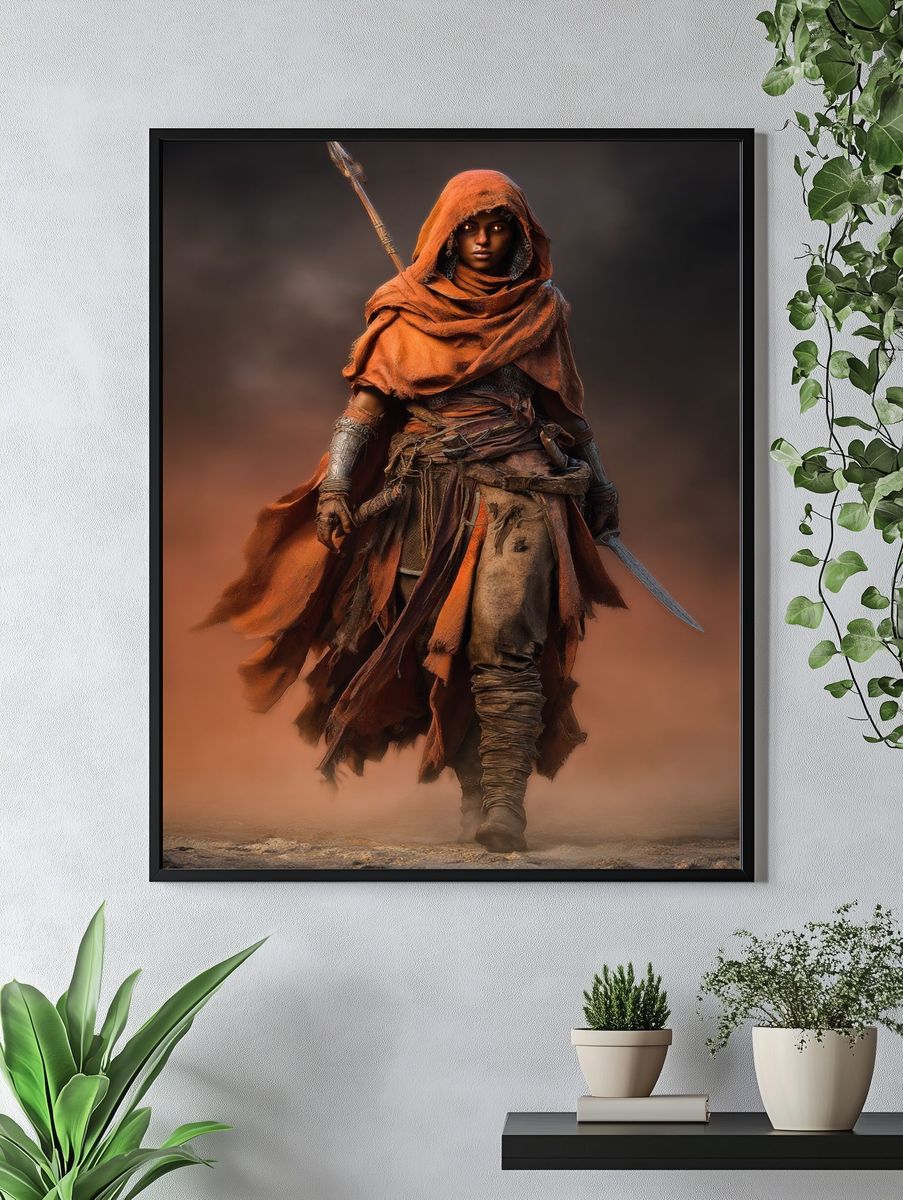 Warrior in Orange Cloak — Fantasy Print. — room view 4