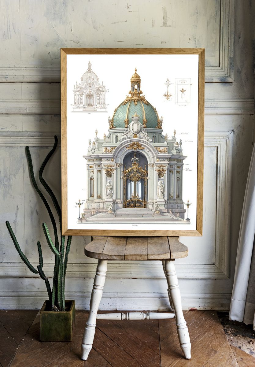 Ornate Architectural Gate — Fine Art Print. — room view 1