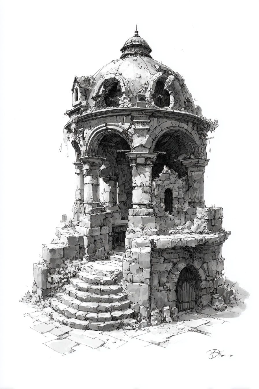 Ruined Stone Pavilion — Fine Art Print. poster detail